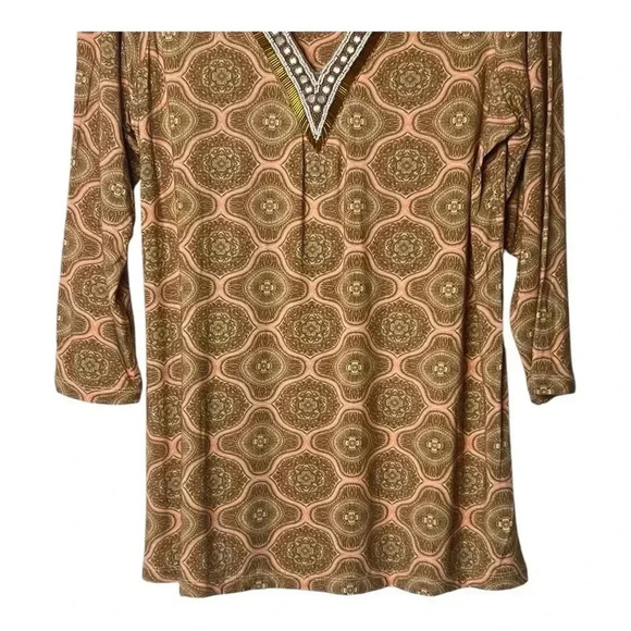 2006. SOFT SURROUNDINGS BEADED 3/4 SLEEVE TUNIC TOP SIZE MEDIUM V NECKLINE - Picture 3 of 7